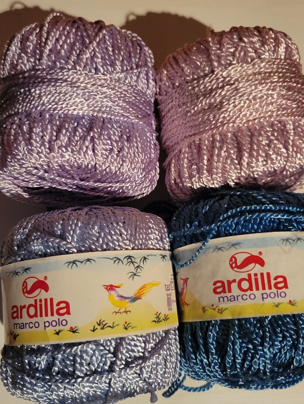 Lot of 4 Vintage Ardilla Marco Polo Rayon Yarn Skeins - Metallic Shimmer